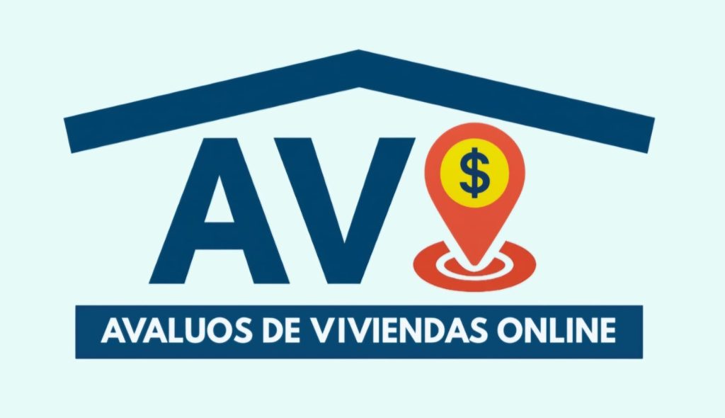Logotipo oficial de AViOlin, con las letras “AV” bajo un techo azul y un ícono de ubicación con símbolo de dólar, seguido del nombre “Avalúos de Viviendas Online”.