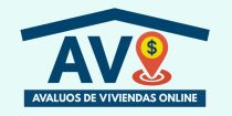 Logotipo oficial de AViOlin, con las letras “AV” bajo un techo azul y un ícono de ubicación con símbolo de dólar, seguido del nombre “Avalúos de Viviendas Online”.