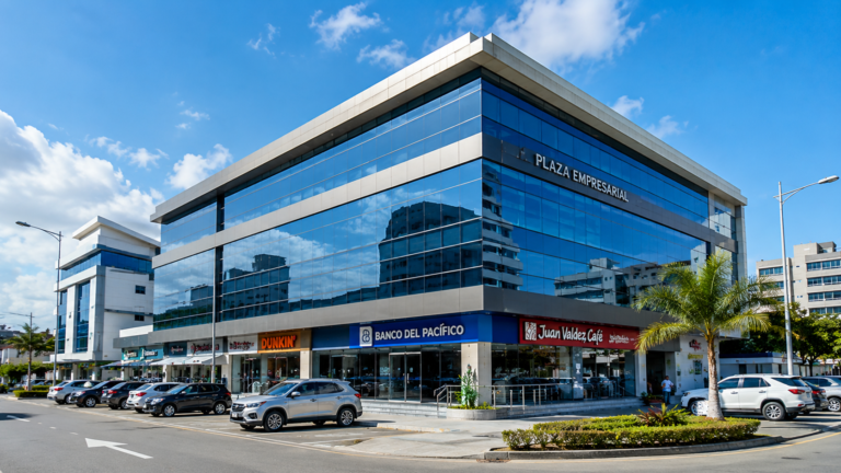 Edificio comercial moderno en Guayaquil Ecuador utilizado para avalúo técnico especializado de inmuebles comerciales