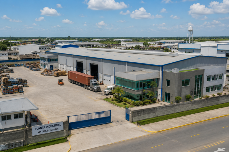 Planta industrial moderna en la vía Daule Ecuador utilizada para avalúo técnico especializado de propiedades industriales